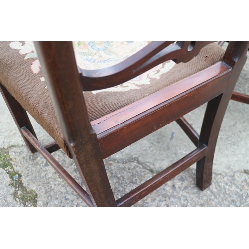 436 - A pair of late 18th century carved mahogany ladder back dining chairs with near contemporary gros po... 