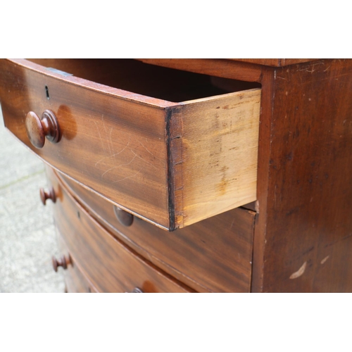 440 - A 19th century mahogany bowfront chest of two short and three long graduated drawers with knob handl... 