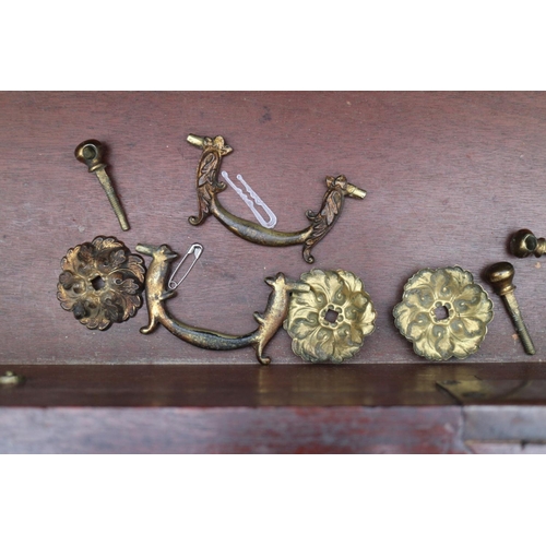 441 - A George III mahogany chest of four long graduated drawers with gilt brass bail handles, on bracket ... 