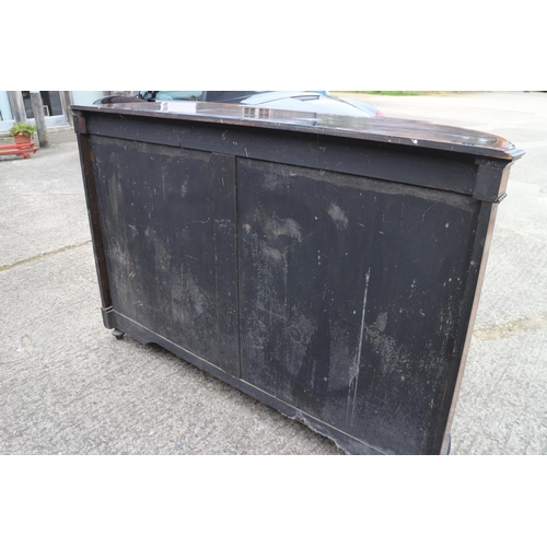 447 - A mid Victorian burr walnut and inlaid ebonised break bowfront credenza enclosed central door, inset... 