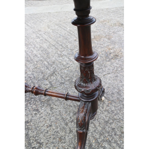 451 - A 19th century burr walnut serpentine fold-over top card table, on twist turned and stretchered spla... 