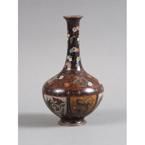 95 - A late 19th century Japanese cloisonne miniature bottle vase with floral ground and panels of phoeni... 