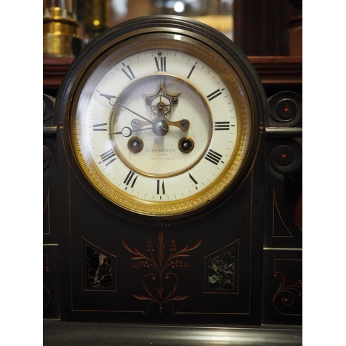 110 - A 19th century slate and marble mantel clock with anchor escapement by Everington Paris, 13 1/2