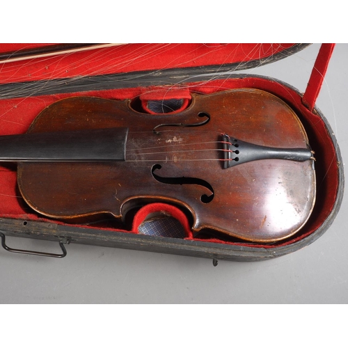 174 - A violin and bow, in case, violin 24