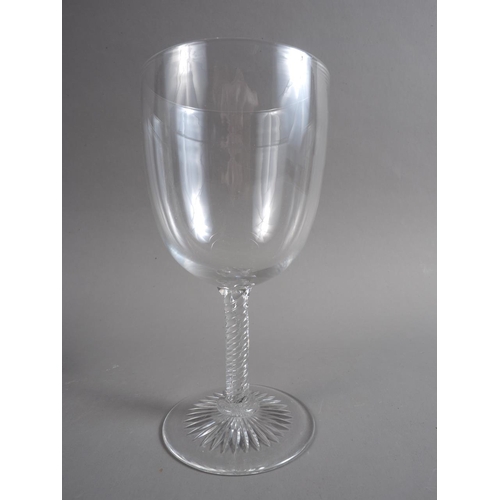 49 - A Victorian glass goblet with spiral stem, four etched tumblers, other table glass, a creamware ture... 