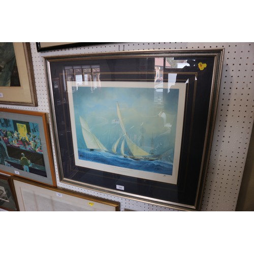 335 - H Thompson: a signed colour print, racing yachts, in strip frame, and W K MacAskill FPSA, a colour p... 