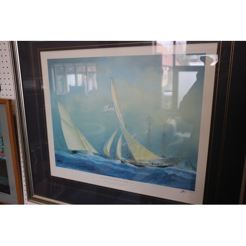 335 - H Thompson: a signed colour print, racing yachts, in strip frame, and W K MacAskill FPSA, a colour p... 