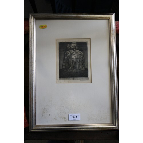 343 - Claughton Pellew: a signed etching, descent from the cross, 5 3/4