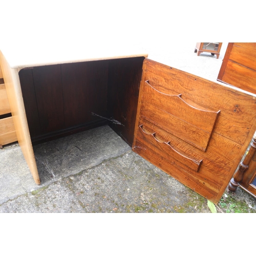 543 - A 1930s walnut metamorphic cube desk, fitted three doors, concealed kneehole and three open corner s... 