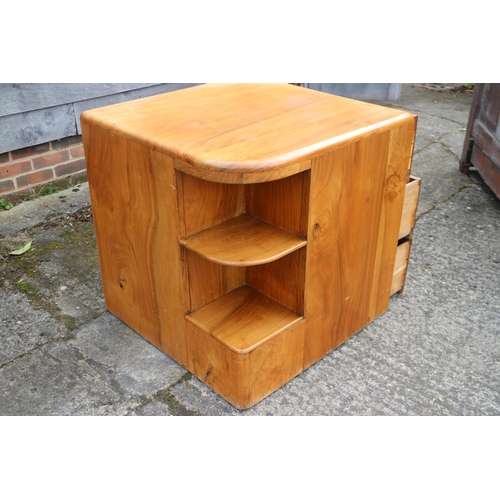 543 - A 1930s walnut metamorphic cube desk, fitted three doors, concealed kneehole and three open corner s... 