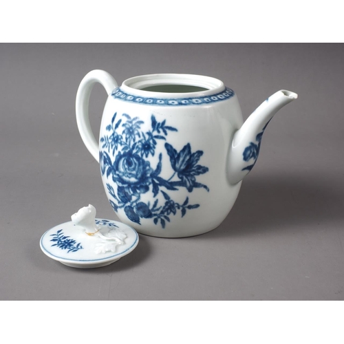 1 - An 18th century Worcester porcelain drum teapot with floral decoration, 4