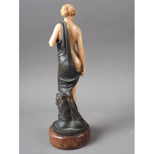 114 - After Ferdinand Preiss: a composition and patinated classical female figure, on marble base, 8