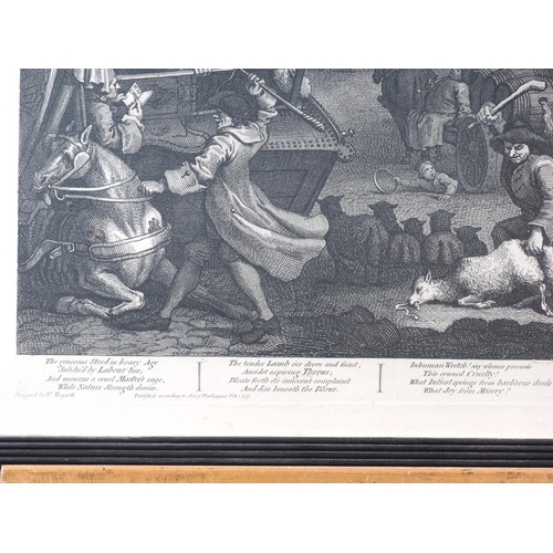 327 - After William Hogarth: four engravings , cruelty series, in reeded ebonised frames