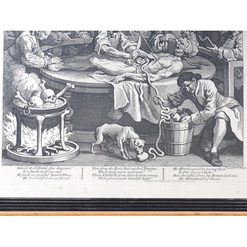 327 - After William Hogarth: four engravings , cruelty series, in reeded ebonised frames