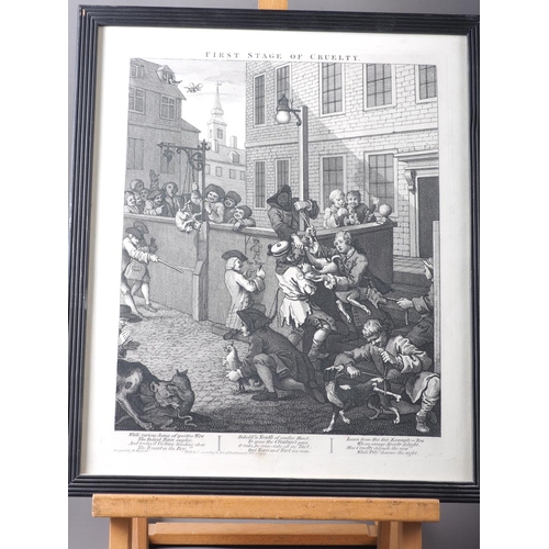 327 - After William Hogarth: four engravings , cruelty series, in reeded ebonised frames