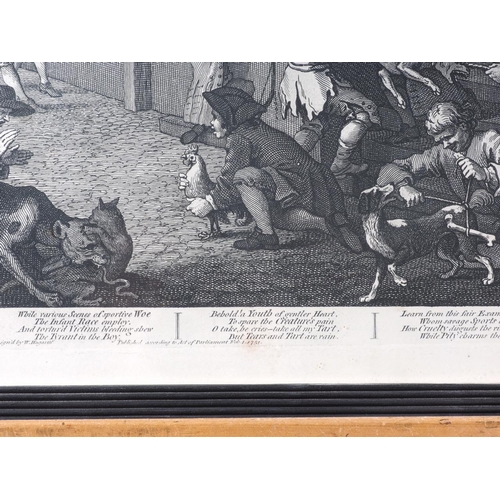 327 - After William Hogarth: four engravings , cruelty series, in reeded ebonised frames