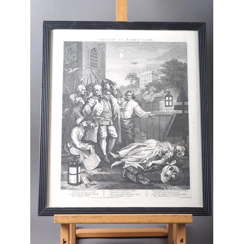 327 - After William Hogarth: four engravings , cruelty series, in reeded ebonised frames