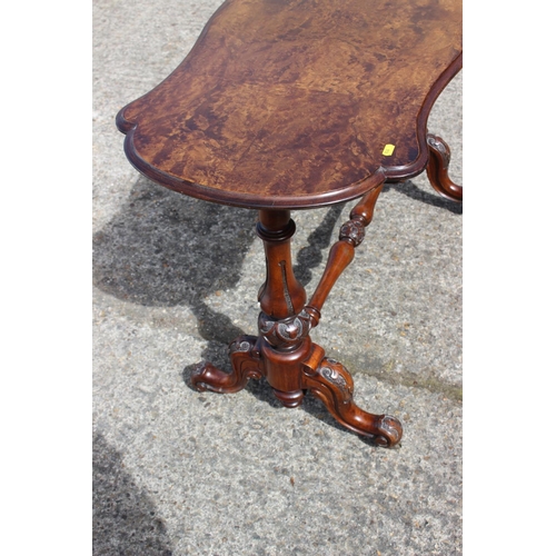 442 - A late 19th century burr walnut shape top occasional table, on turned and splayed supports, 42