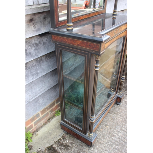 449 - A late Victorian ebonised, thuya and gilt metal mount inverse breakfront pier cabinet with raised mi... 