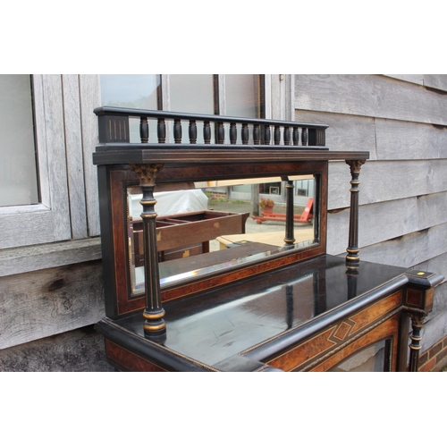 449 - A late Victorian ebonised, thuya and gilt metal mount inverse breakfront pier cabinet with raised mi... 