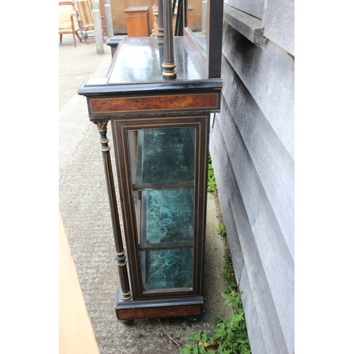 449 - A late Victorian ebonised, thuya and gilt metal mount inverse breakfront pier cabinet with raised mi... 