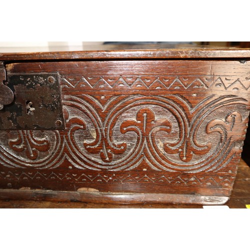 408 - A late 17th century carved oak Bible/lace box, 25