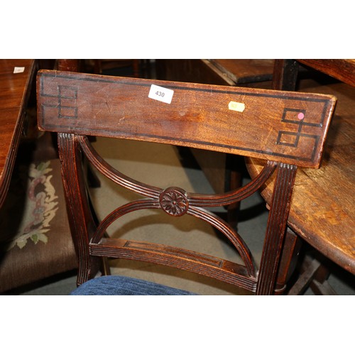 430 - A pair of William IV mahogany and ebony line inlaid reeded frame 'X' bar back dining chairs, on turn... 