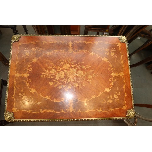 498 - A Louis XVI design mahogany and marquetry work fold-over top card table with brass mounts, fitted on... 