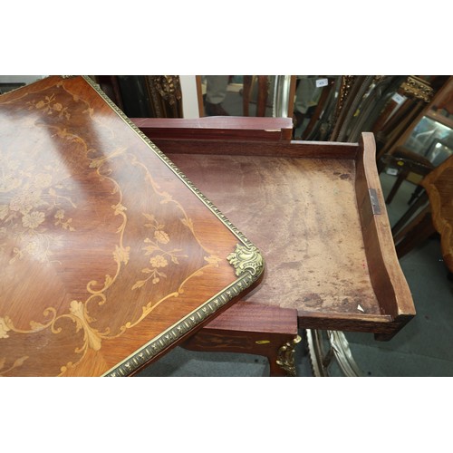 498 - A Louis XVI design mahogany and marquetry work fold-over top card table with brass mounts, fitted on... 