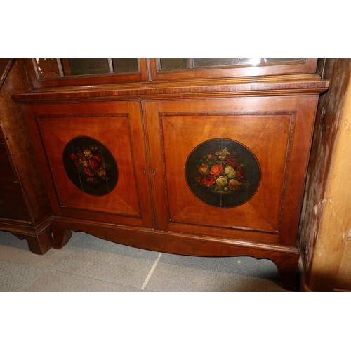 573 - A Sheraton Revival satinwood and rosewood banded, box wood and ebony strung display cabinet/bookcase... 