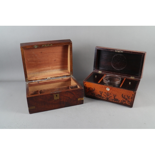 126 - A late 19th century satinwood and rosewood marquetry sarcophagus tea caddy, 12