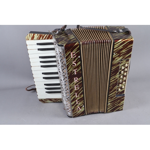 160 - An HMV record player, an Estrella accordion, in case, a Melody-like banjolele (needs re-stringing), ... 