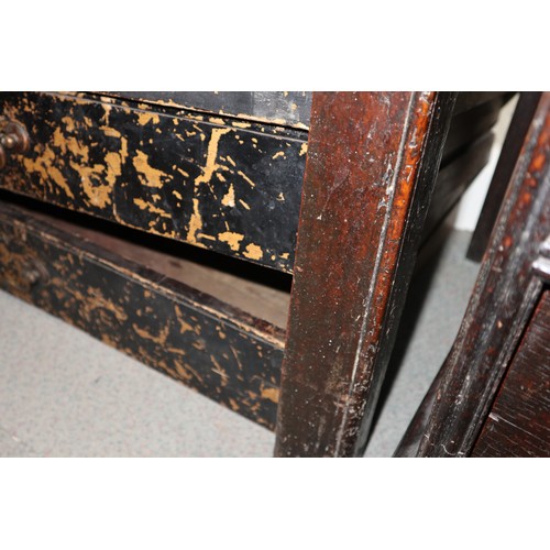 410 - An 18th century fruitwood dresser base, fitted one short and two long fielded panel front drawers, o... 