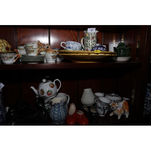 40 - A doll's Japanese porcelain part tea service, two pieces of Carlton leaf ware, a Delphine China brea... 