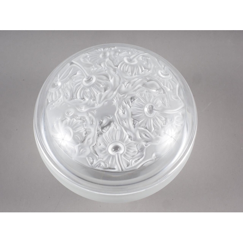 13 - A Lalique frosted glass bowl with relief floral patterned cover, 5