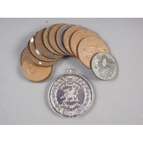 297 - A silver medallion and a quantity of English copper coinage