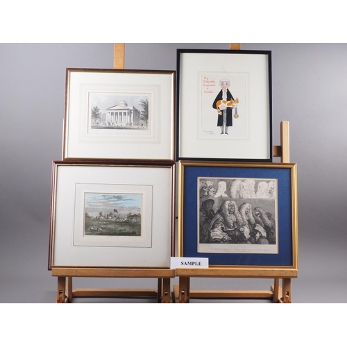 300 - Two Philip Youngman Carter etchings, farming scene and a street scene, in strip frames, and a quanti... 