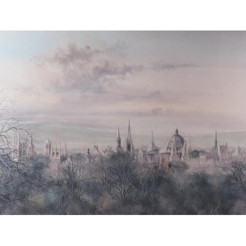 306 - Ken Messer: a signed limited edition colour print, view of Oxford, 37/850, in strip frame