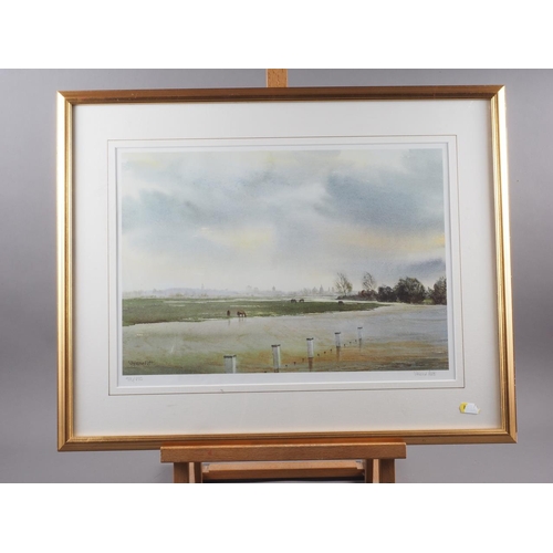 318 - Valerie Petts: a signed limited edition print, view of Oxford, in gilt frame, two prints, ballooning... 