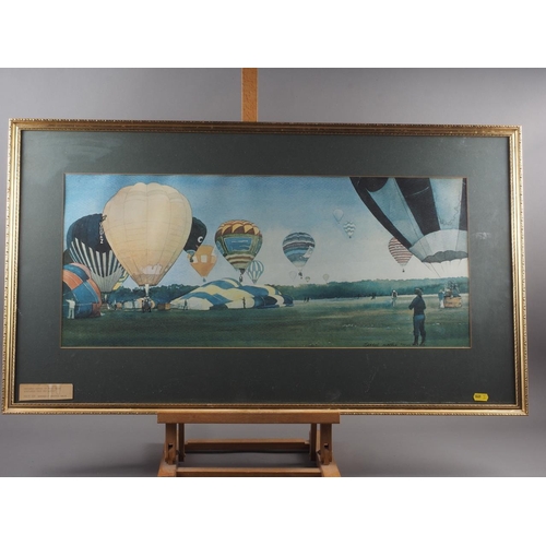 318 - Valerie Petts: a signed limited edition print, view of Oxford, in gilt frame, two prints, ballooning... 