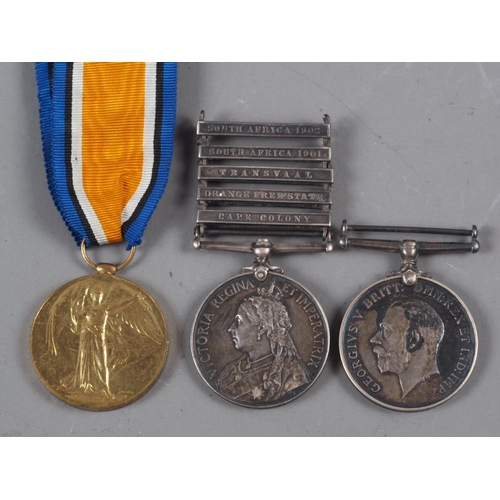 296 - A Victorian South Africa medal with five extra bars, awarded to Sapper M Conway and two WWI medals