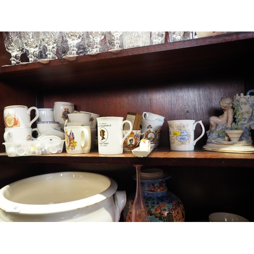 46 - A quantity of commemorative china mugs and saucers, a Spode 