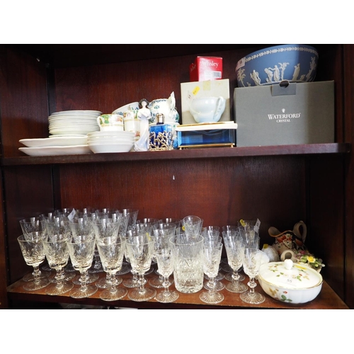 55 - An assortment of table glass, including four whisky tumblers, twelve wines, twelve smaller wines, a ... 