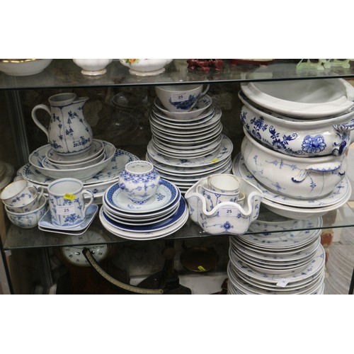 25 - A quantity of mostly Royal Copenhagen blue and white china including a tureen, platters, plates, cup... 