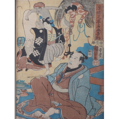 306 - Utagawa Kuniyoshi: a 19th century Japanese woodblock print of the actor Ichikawa Kodanji, IV, in str... 