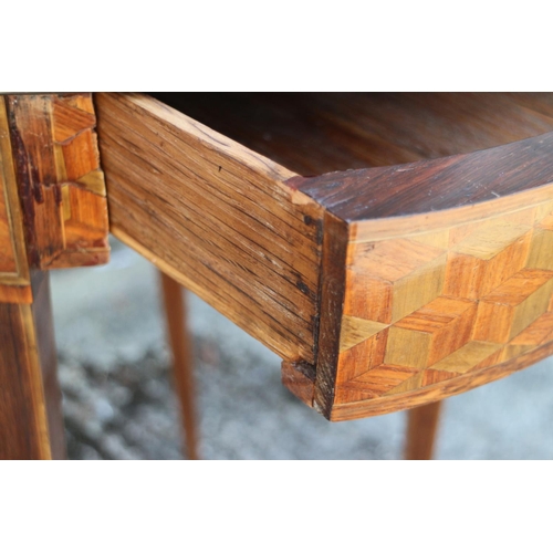 402 - A Louis XVI marquetry, parquetry and brass mounted circular top occasional table, fitted frieze draw... 