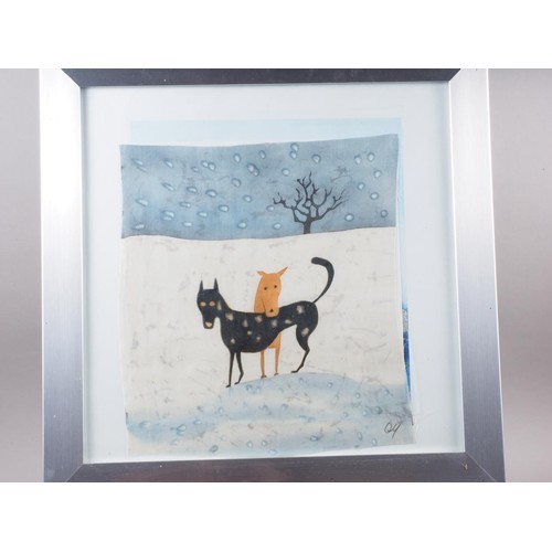 334 - Tatton Winter: a signed etching, shepherd and sheep, in mahogany frame, Valerie Petts: a signed limi... 