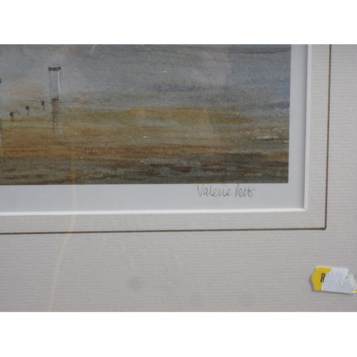 334 - Tatton Winter: a signed etching, shepherd and sheep, in mahogany frame, Valerie Petts: a signed limi... 