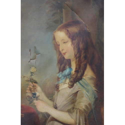 392 - Phillips: an early Victorian oil on canvas portrait of Mary Davenport, 36” x 27 1/2”, in gilt frame ... 