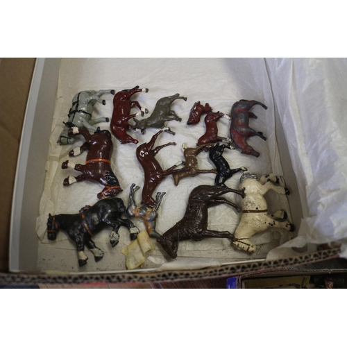 158 - A quantity of lead painted figures, including a blacksmith, a forge and anvil, two land girls, vario... 